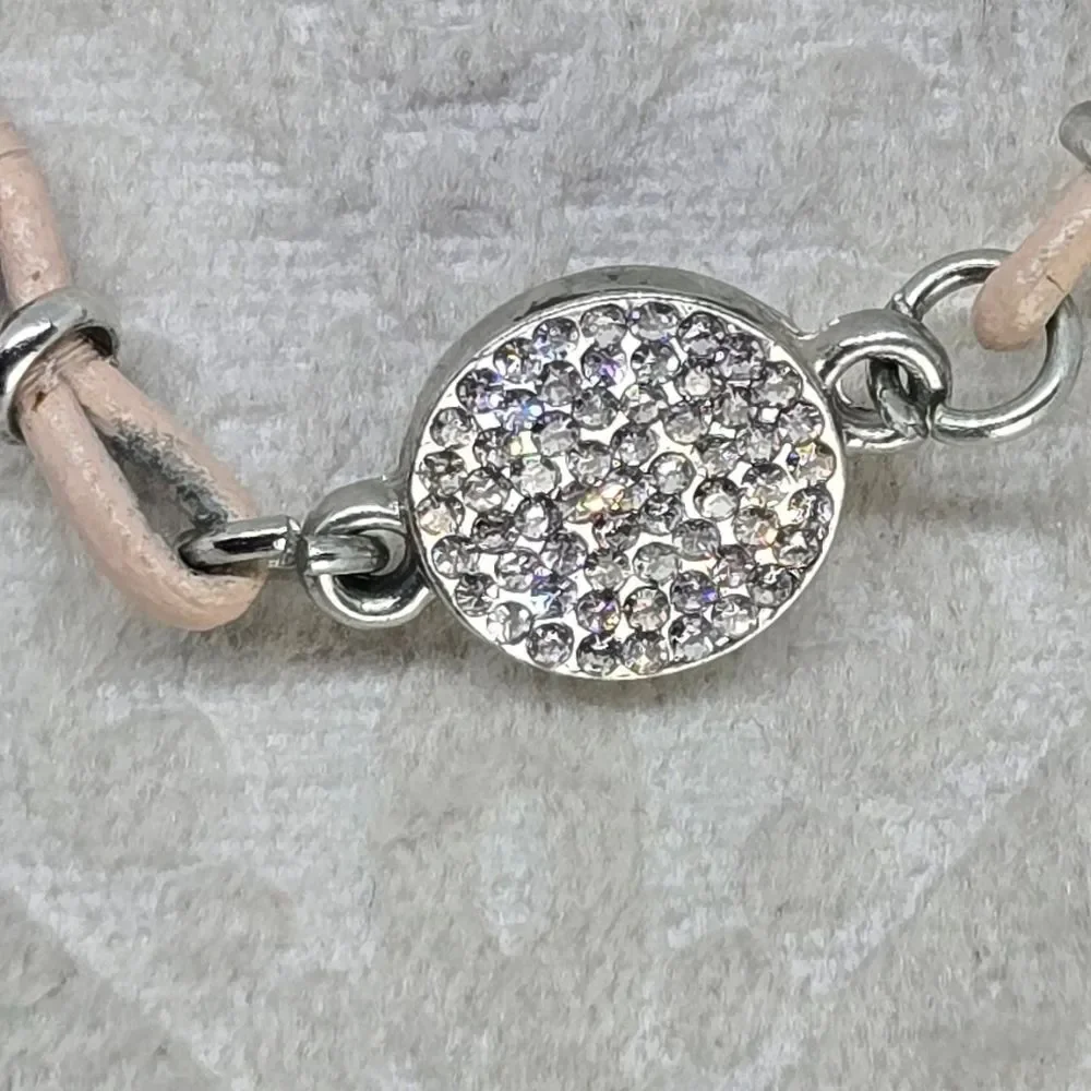 Pave Crystal Beaded Pink Leather Necklace Wrap Bracelet | Chan Luu Style Boho